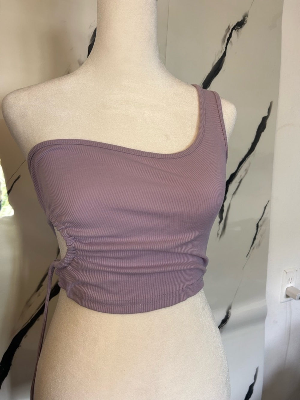 SHEIN Lilac Ribbed One-Shoulder Crop Top